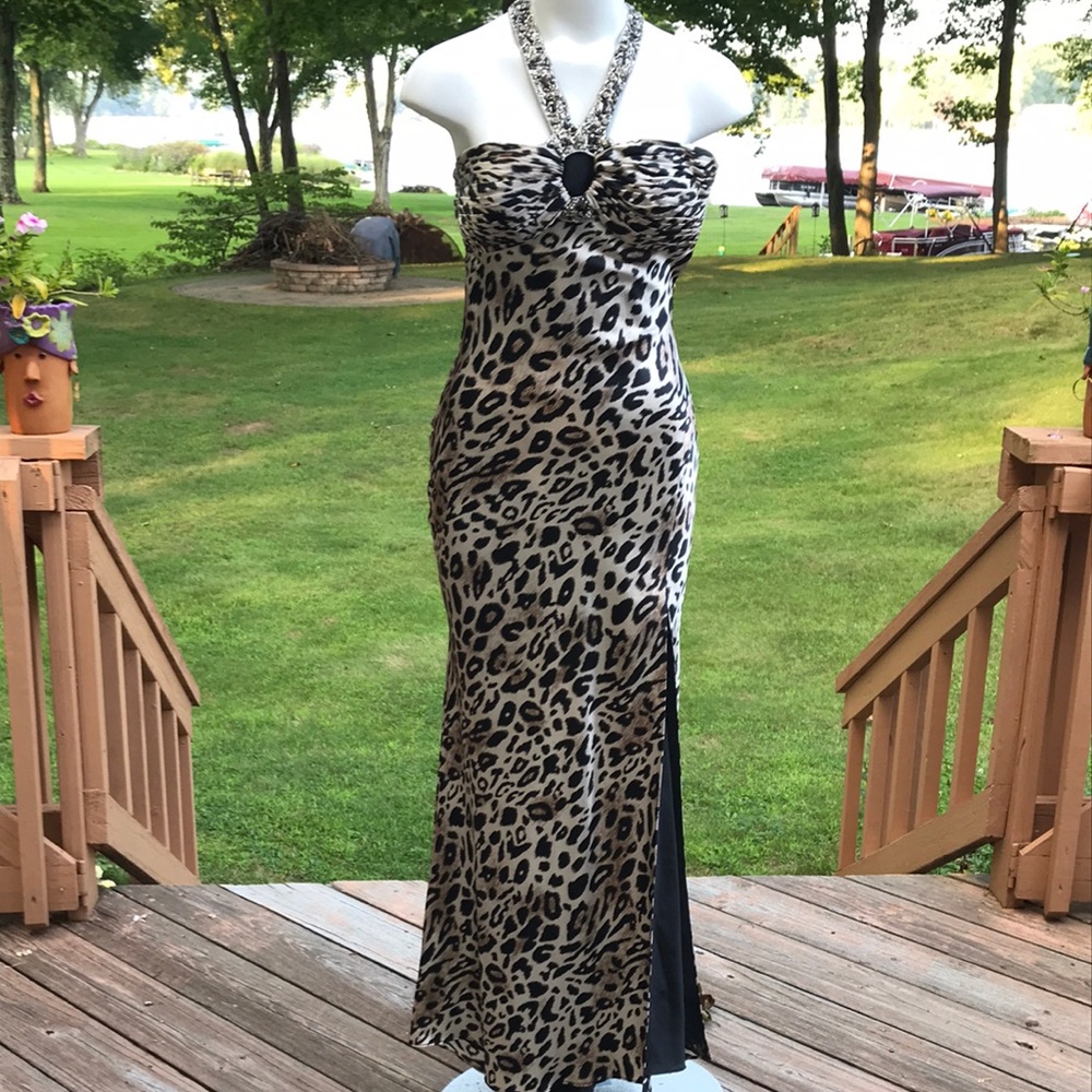 Betsy & Adam sexy animal print gown 4